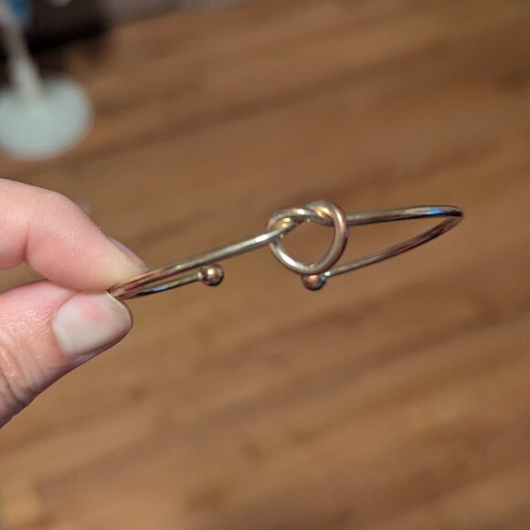 Lulus Let’s Tie the Knot Infinity Knot Bangle Cuff Bracelet Gold Bronze Dainty - Picture 5 of 6